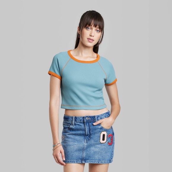 NWT - Wild Fable - Cropped Waffle Knit Henley - Picture 2 of 4